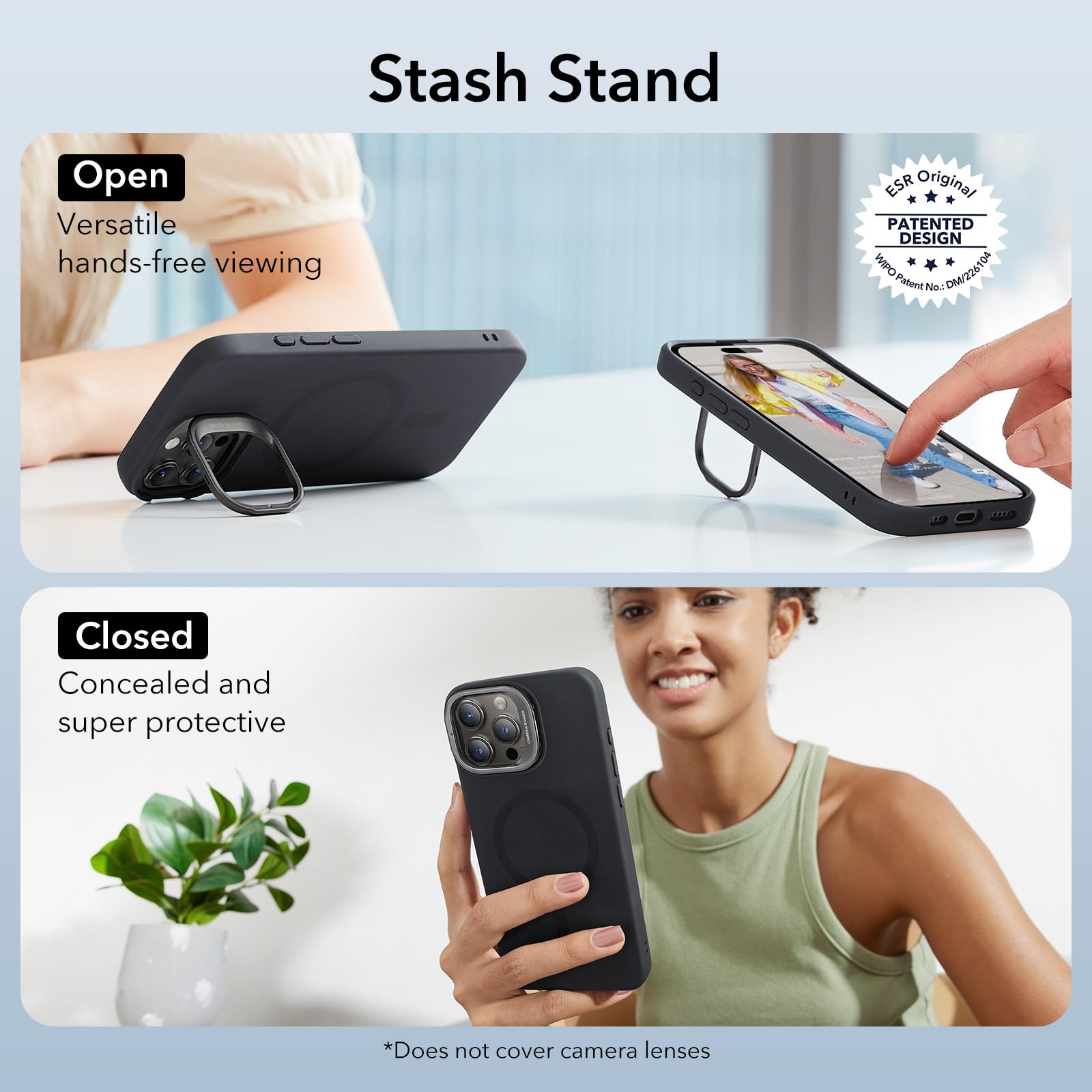 ESR for iPhone 15 Pro Max Case - MagSafe Silicone Stand Case with Military-Grade Protection & Built-in Camera Stash | Magnetic Phone Cover for iPhone 15 Pro Max (Cloud Series, Black) | Perfect for Work, Travel & Daily Use