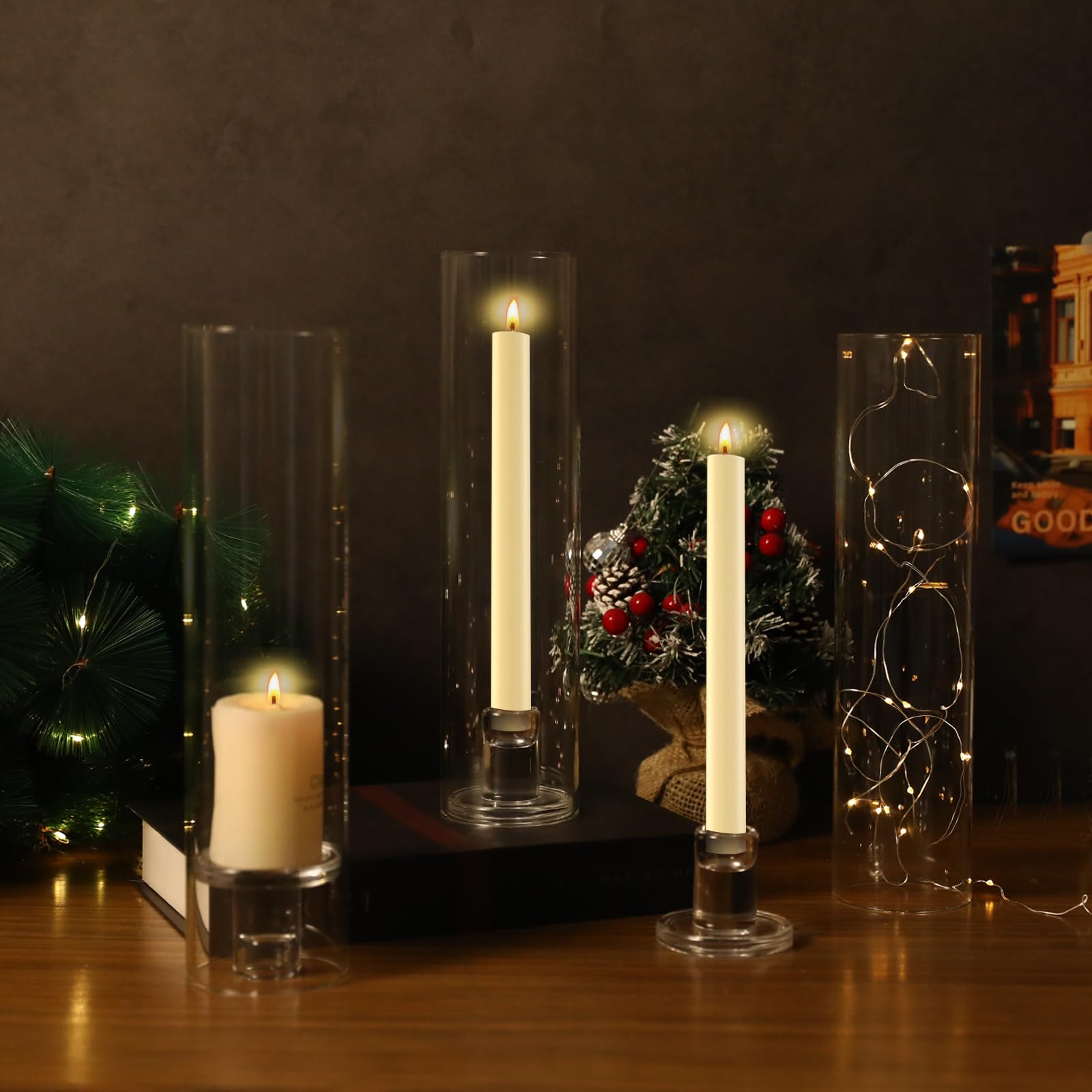 6-Piece Bulk Hurricane Glass Candle Holders Set - Large Taper Candle Holders with Cover & Heavy Base for Wedding, Party, Christmas Decor - Perfect for Table Centerpieces, Holiday Lighting, and Romantic Ambiance