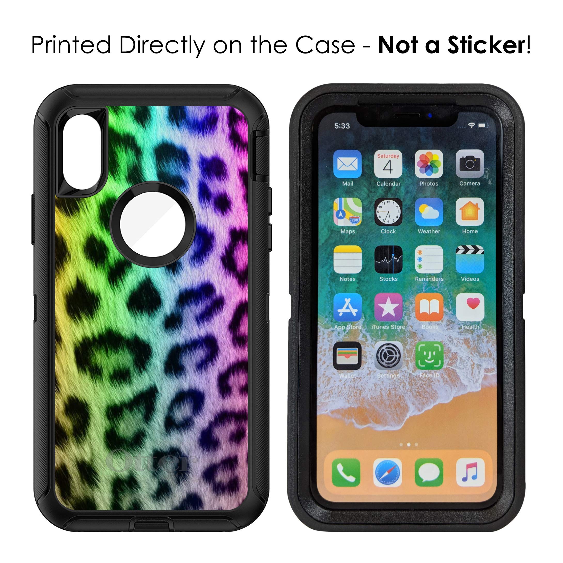 DistinctInk iPhone Xs Max Case (6.5 Inch) - Rainbow Leopard Cheetah Fur Print Protective Cover - Shockproof & Durable Replacement for OtterBox Defender - Perfect for Outdoor Activities, Travel & Daily Use