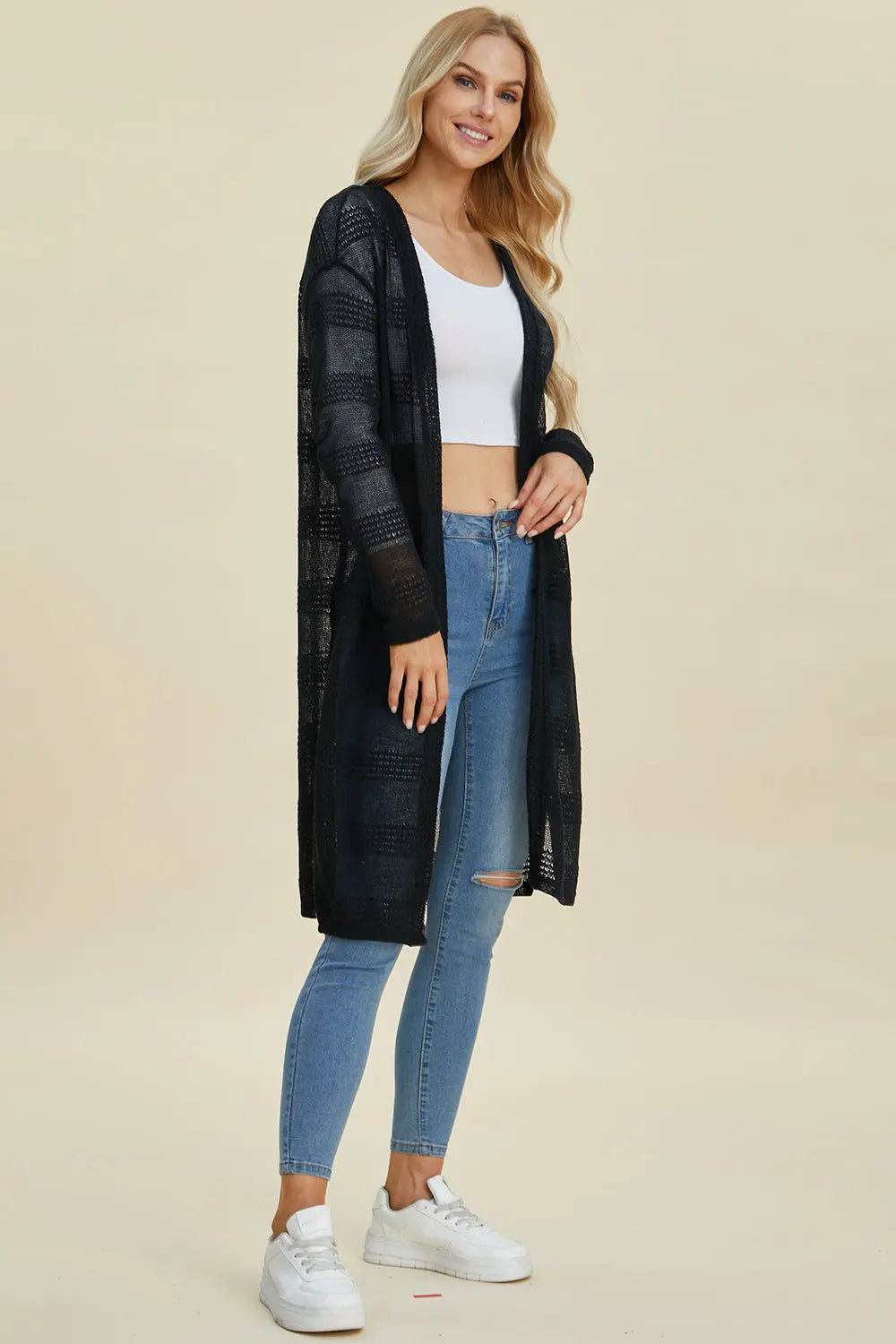 Double Take Full Size Open Front Longline Cardigan for Women | Soft & Cozy Knit Sweater | Perfect for Layering, Office Wear & Casual Outfits