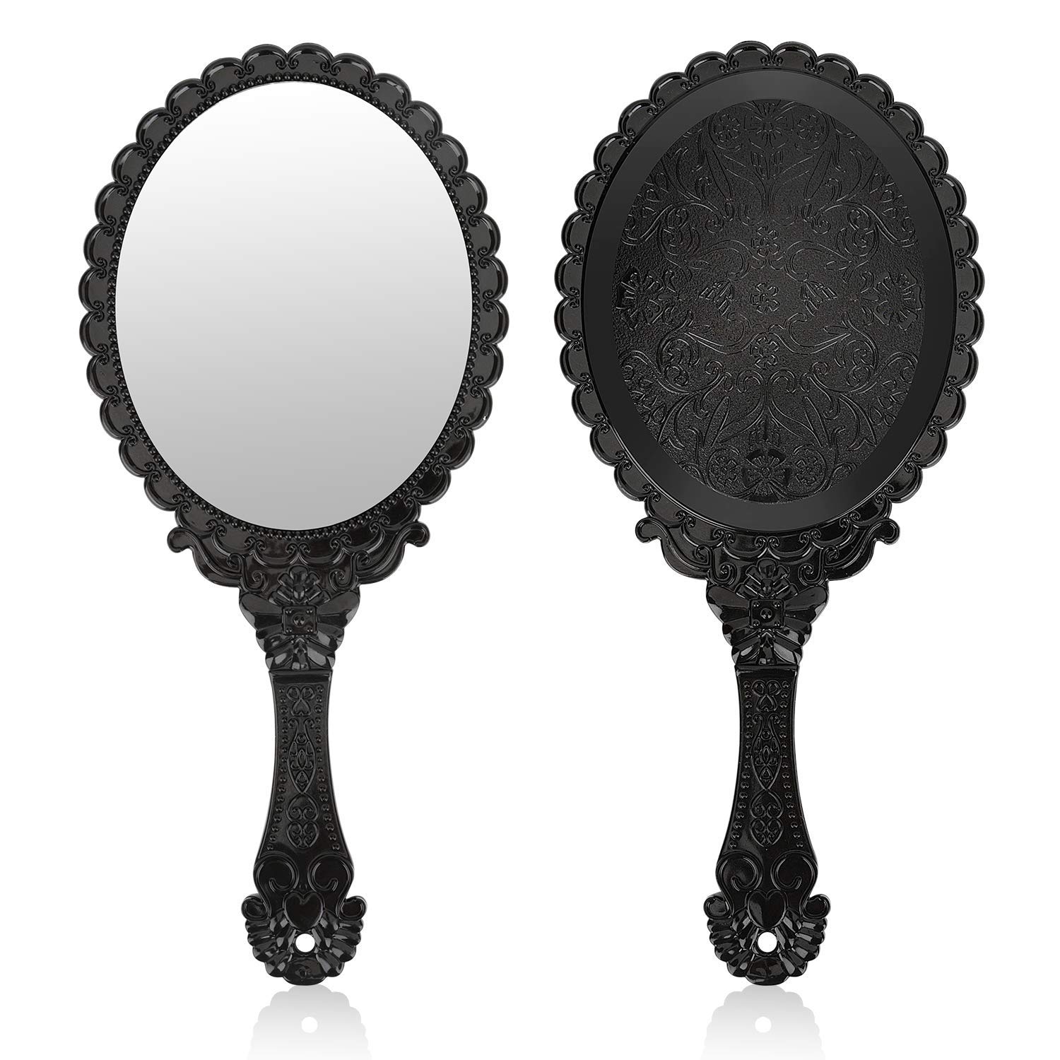 YUSONG Handheld Mirror with Handle - Vintage Embossed Flower Design, Compact Travel Makeup Mirror for Women & Girls, Portable Purse Mirror (Black) | Perfect for Travel, Home Makeup, and Gift Giving
