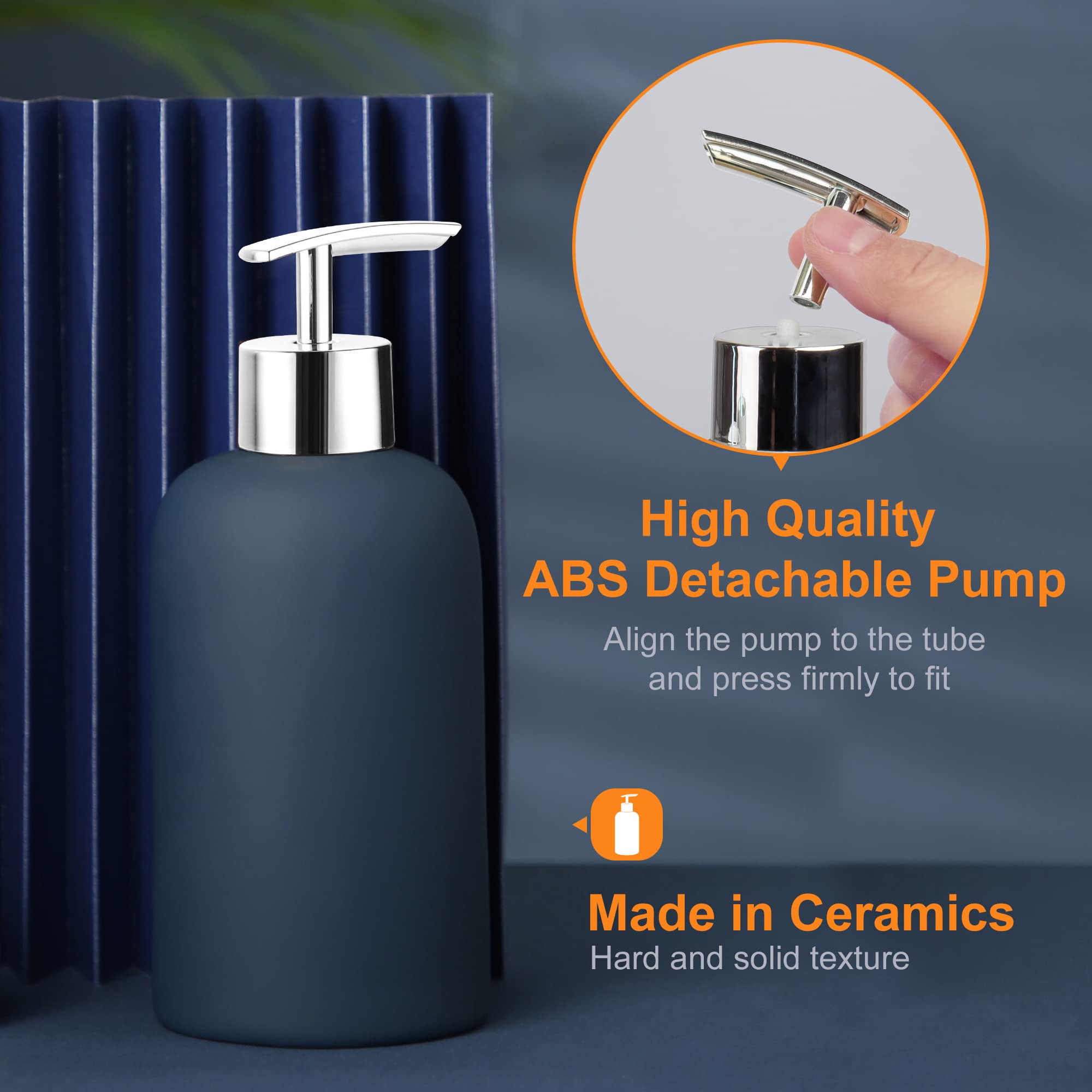 Premium 4-Piece Ceramic Bathroom Accessory Set - Soap Dispenser Pump, Tumbler & Soap Dish in Blue | Modern Vanity Decor for Guest Bathrooms & Master Suites