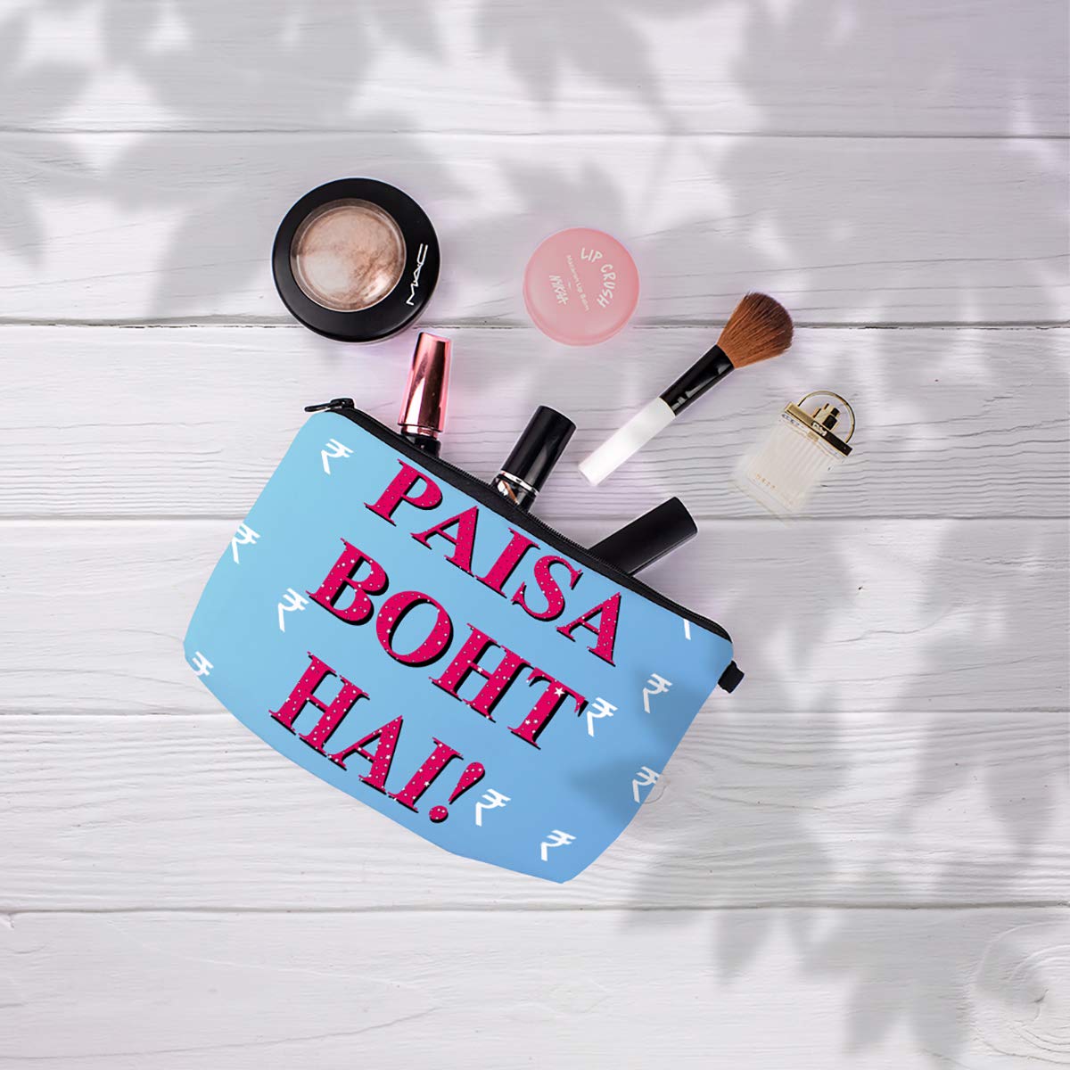 Crazyify Paisa Boht Hai Quirky Makeup Pouch for Women | Waterproof Canvas Cosmetic Bag | Travel Toiletry Organizer with Zipper | Perfect for Makeup Storage, Travel Essentials & Daily Use