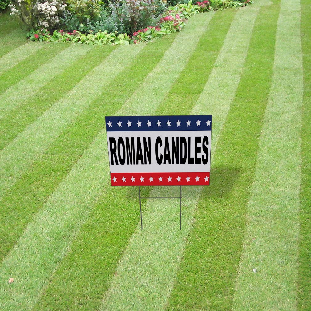 Black Red Blue Weatherproof Yard Sign - 18x12 Inches Double-Sided Roman Candles Design for Lawn & Garden Decor - Perfect for Holidays, Parties, and Outdoor Events