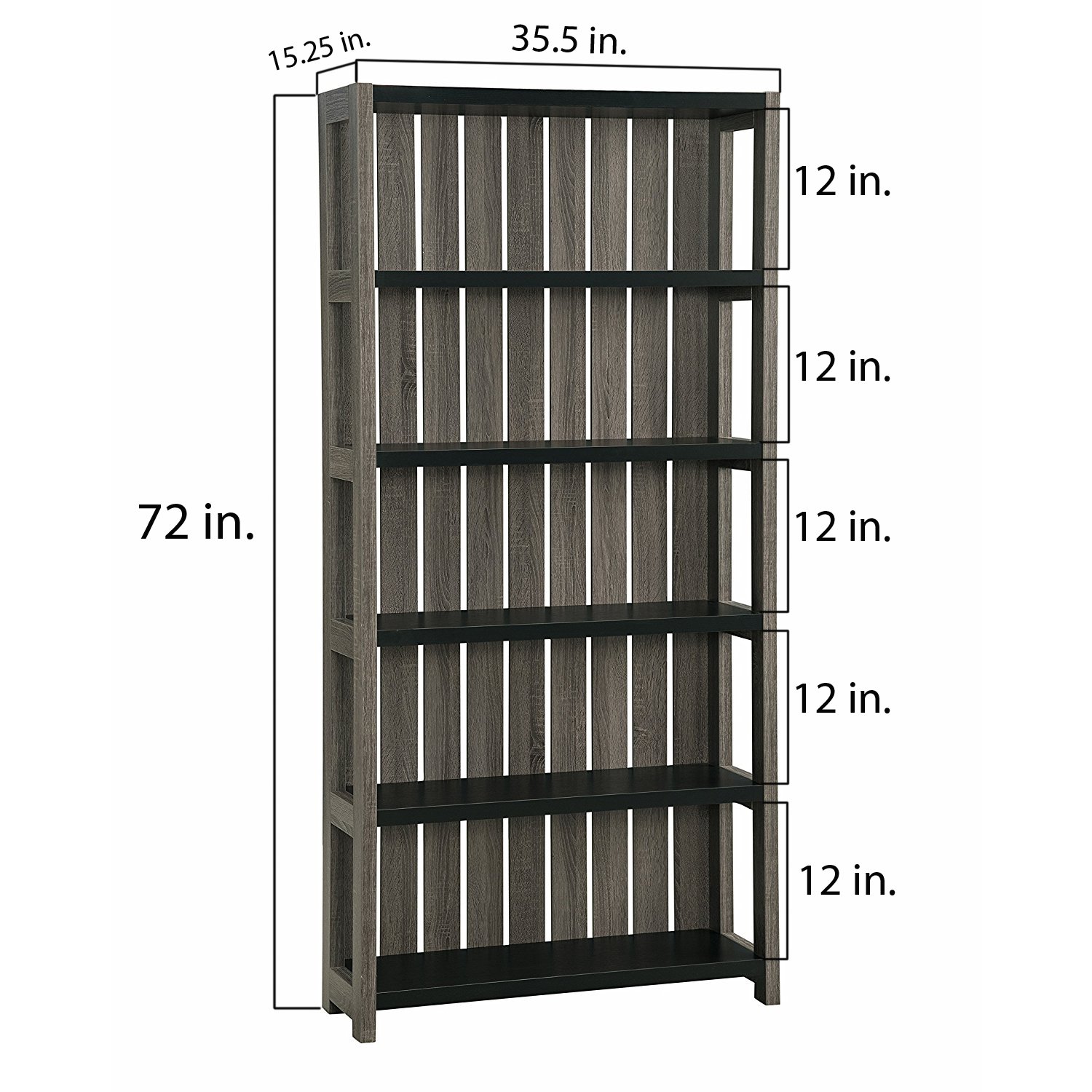 Furniture of America Jolie Rustic Bookcase - Solid Wood Bookshelf with 5 Shelves, Black - Perfect for Living Room, Home Office, and Library Storage