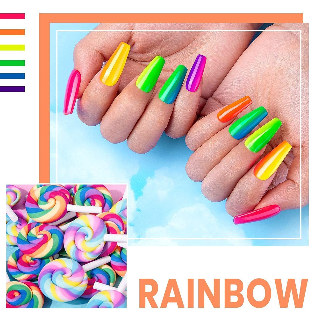 7PCS Neon Gel Nail Polish Set - Holographic Silver Glitter & Iridescent Colors (Green, Yellow, Orange, Pink, Red) - UV/LED Curing Required - Perfect for Nail Art, Salon, Parties & Special Occasions