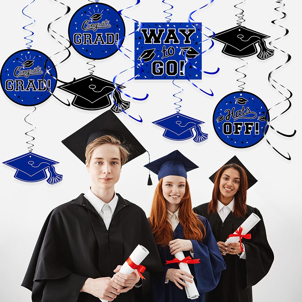 2025 Graduation Party Decorations - Blue Hanging Swirl Decor for Grad Party, Congratulations Decorations (Pre-Assembled) | Perfect for Graduation Ceremonies, School Events & Celebration Parties