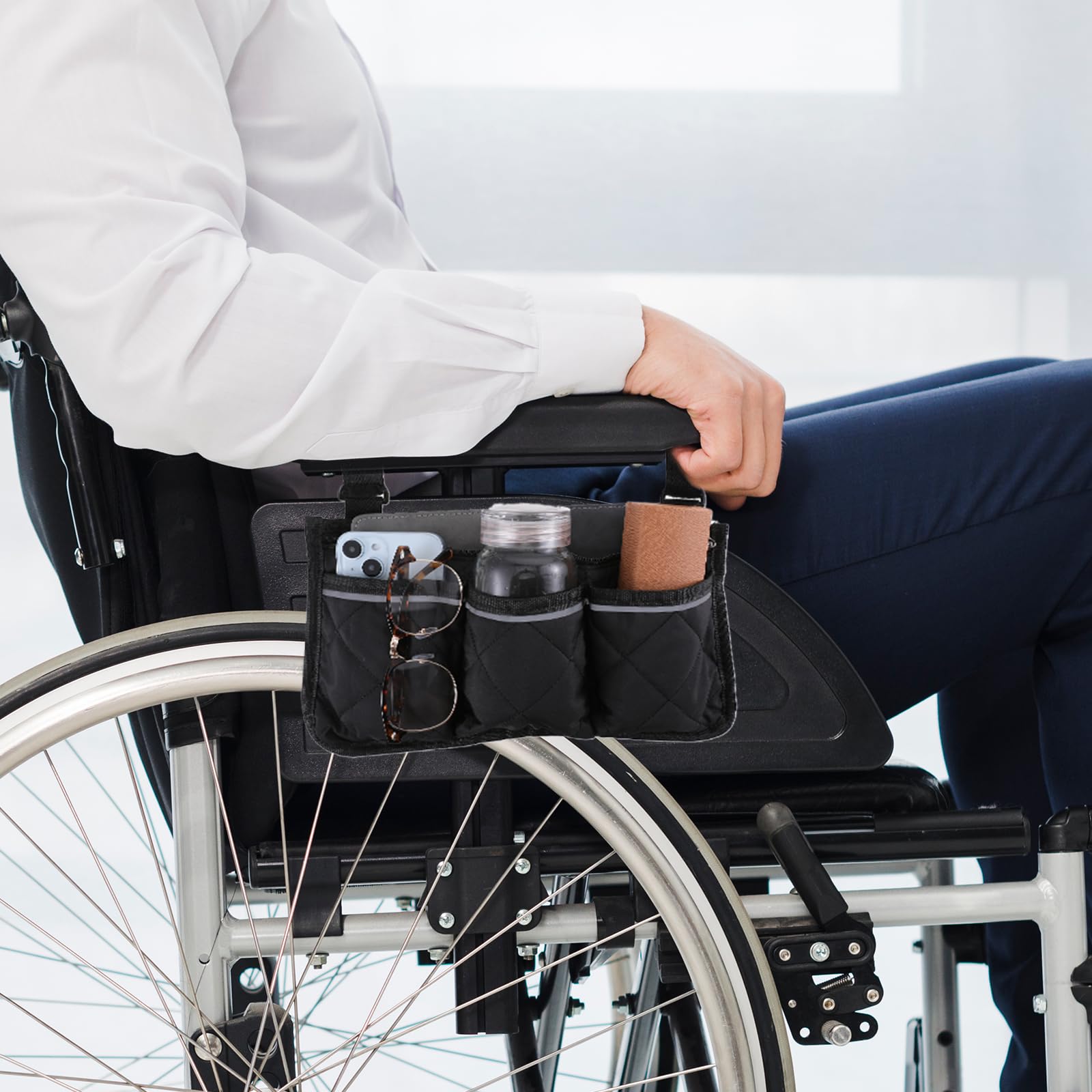 Waterproof Wheelchair Side Bag with Reflective Stripe - Armrest Organizer for Walker & Rollator - Travel & Daily Use