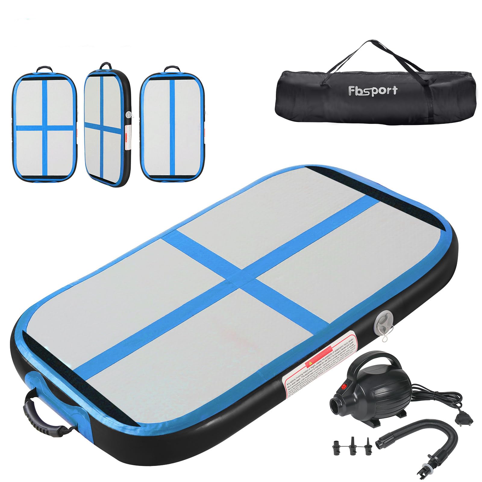 FBSPORT Inflatable Gymnastics Mat - 10/20/60 cm Adjustable Height Air Tumbling Track for Home Gym, Yoga & Cheerleading Practice - Includes Pump | Perfect for Kids Training, Adult Fitness & Professional Athletes