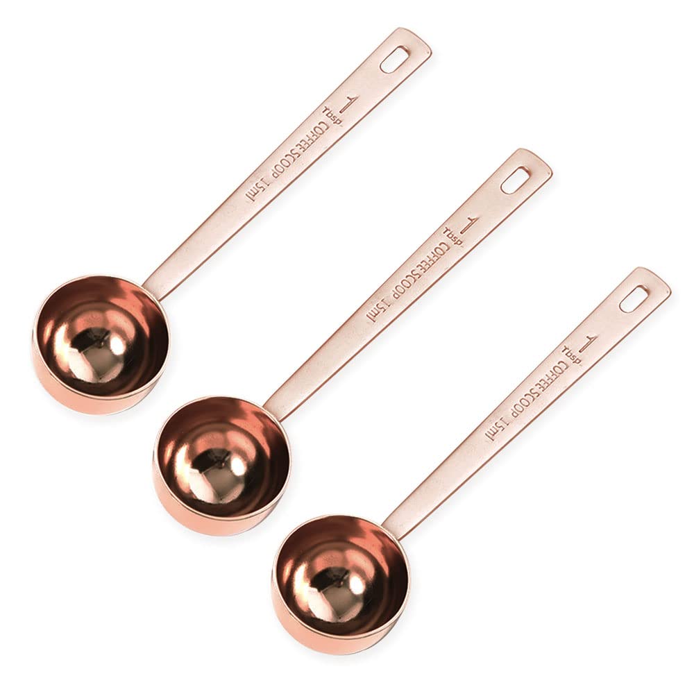 3Pcs Stainless Steel Coffee Measuring Scoops with Long Handle - Rose Gold Tablespoon for Coffee, Tea, Sugar, Flour & Protein Powder | Perfect for Kitchen, Baking & Coffee Brewing