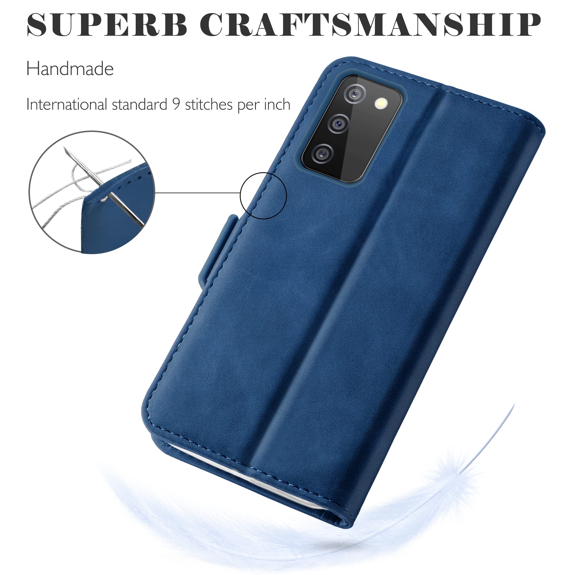 YATWIN Samsung Galaxy A03s Wallet Case - Premium Flip Leather Magnetic Clasp Phone Cover with Credit Card Holder, Shockproof Protection & Kickstand (Blue) - Perfect for Everyday Use, Travel, and Business Professionals
