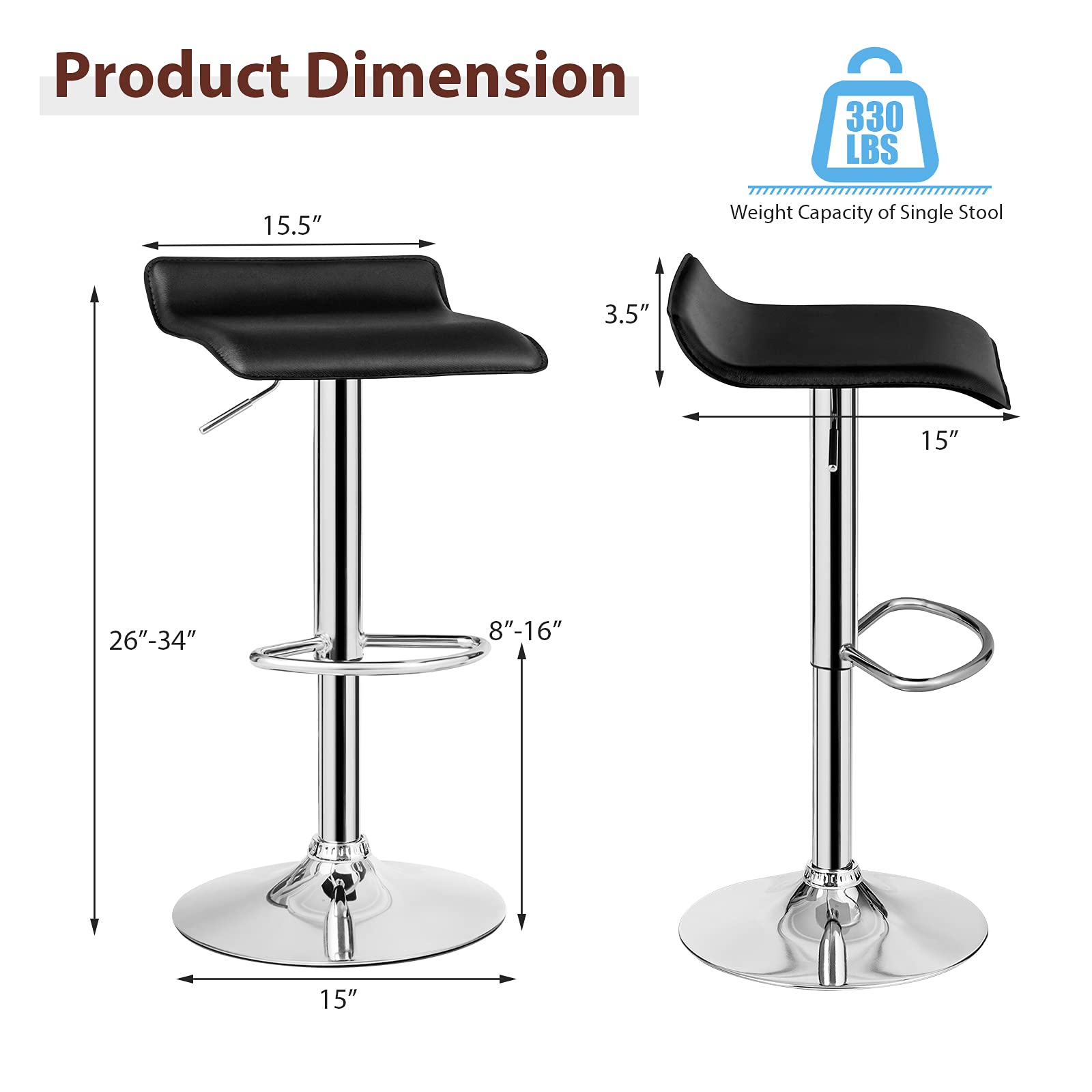 **Casart 4-Piece Adjustable Swivel Bar Stool Set with Footrest - PU Leather Upholstery, Chrome Base & Hydraulic Lift - Modern Counter Height Stools for Kitchen Island, Dining Room, Pub or Cafe (Black) - Perfect for Entertaining, Breakfast Bars & Home Decor**