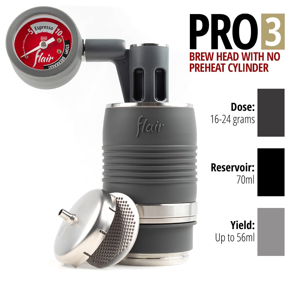 Flair UPDATED PRO 3 Manual Lever Espresso Machine - Stainless Steel Brew Head with Pressure Gauge & Shot Mirror | Perfect for Home Baristas & Coffee Enthusiasts