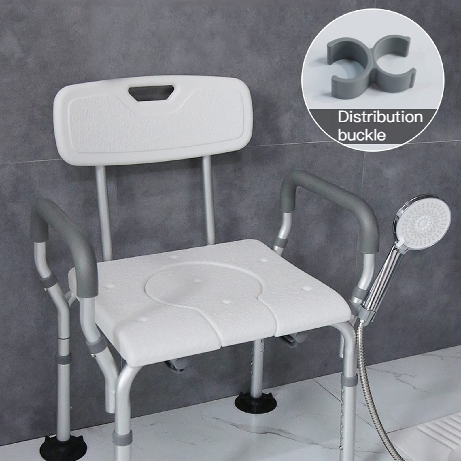 **Adjustable Shower Chair with Arms & Back for Elderly - Non-Slip Rubber Tips, Medical Bedside Commode & Raised Toilet Seat (3-in-1) - Ideal for Seniors, Disabled & Post-Surgery Recovery (Color: C)**