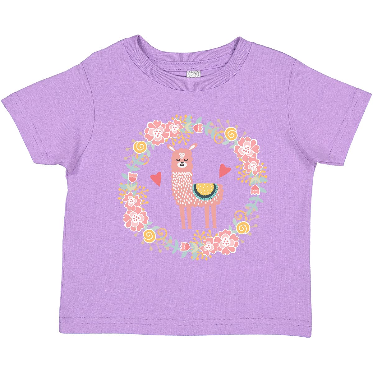Inktastic Llama Rose Flower Wreath Toddler T-Shirt - Cute Baby Girl Outfit for Playdates, Birthday Parties & Family Photos | Soft Cotton Tee for 2T-5T
