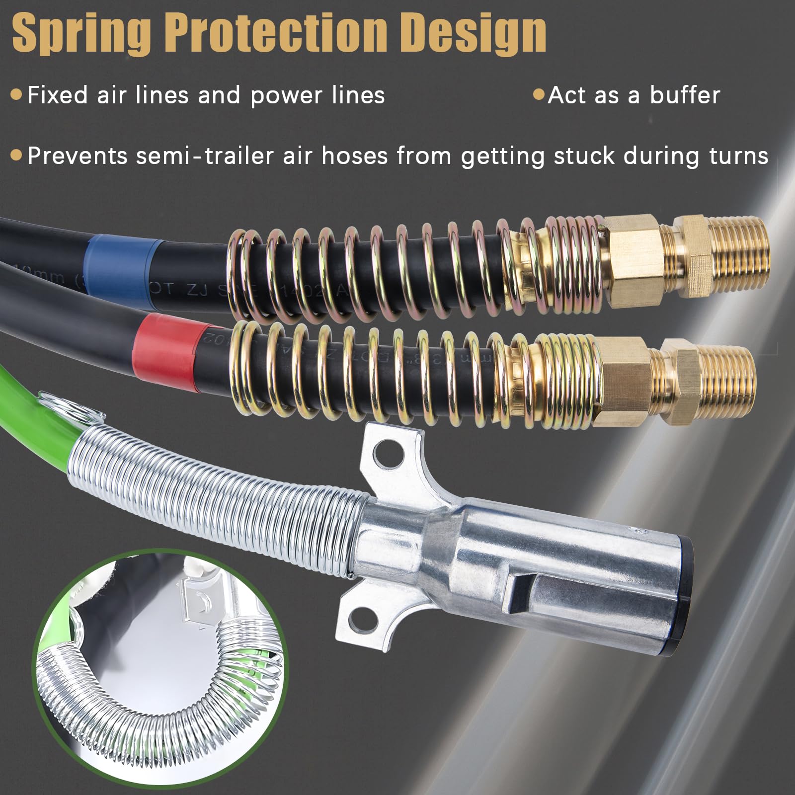 **Semi Truck Air Line Kit - 12Ft ABS & Power Air Hose with 7-Way Electrical Cable - 3 in 1 Heavy Duty Air Lines for Tractor Trailer - Ideal for Long Haul & Heavy Duty Towing**