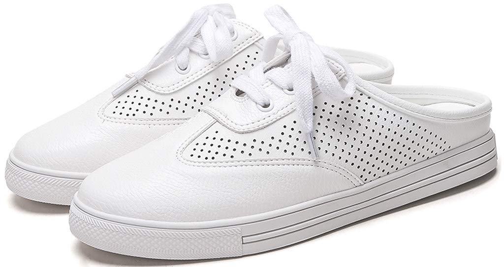 LizFoYa Women's White Perforated Sneakers - Breathable Slip On Casual Shoes for Walking, Running & Gym Workouts | Comfortable Lace Up Athletic Pumps for Everyday Wear