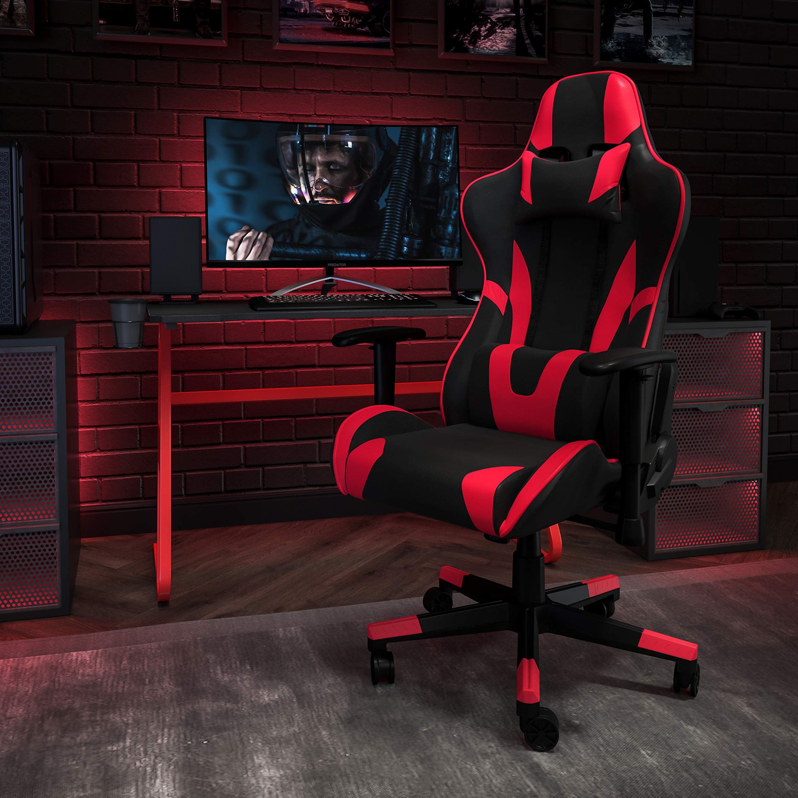 Flash Furniture Optis Red Gaming Desk & Reclining Gaming Chair Set with Cup Holder, Headphone Hook - Ergonomic PC Gaming Setup for Home Office, Streaming & Esports