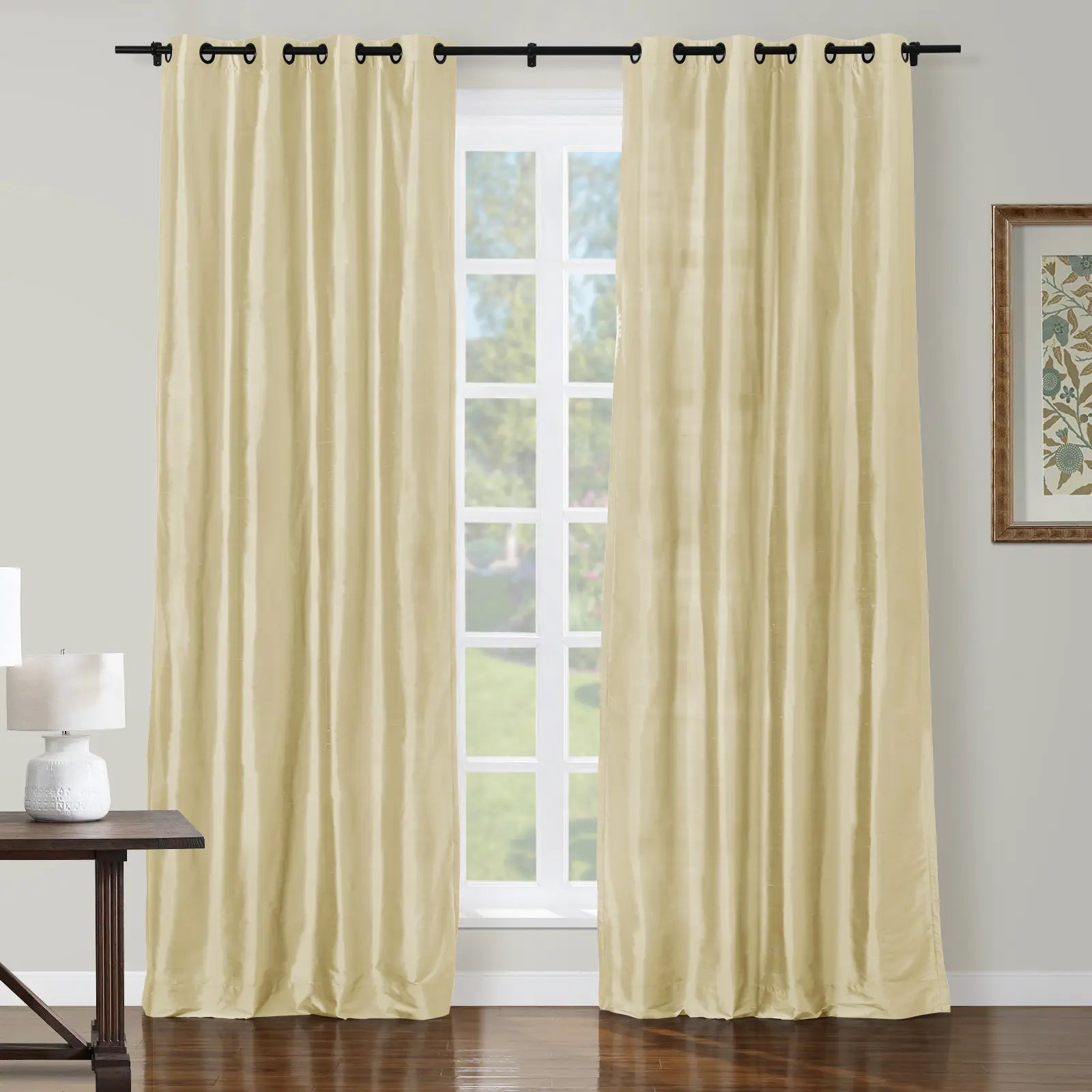 Selman Dupioni Silk Drapery Grommet Curtains - Luxury Silk Window Treatments for Living Room & Bedroom
