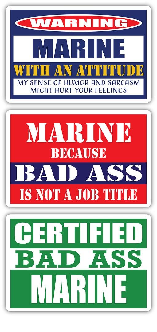 Certified Bad Ass Marine Stickers (3-Pack) | Funny Military Occupation & Career Gift | 3M Vinyl Decals for Laptops, Hard Hats, Windows | Perfect for Veterans, Military Enthusiasts & Office Humor