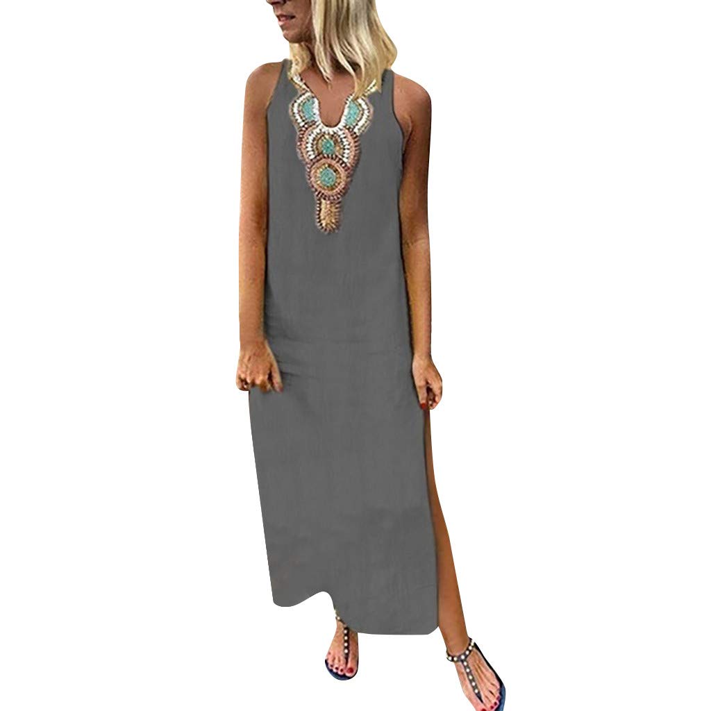 Women's Short Sleeve Loose Plain Maxi Dress - Casual Long Swing Dress in Gray | Perfect for Summer Outings, Beach Vacations & Everyday Wear
