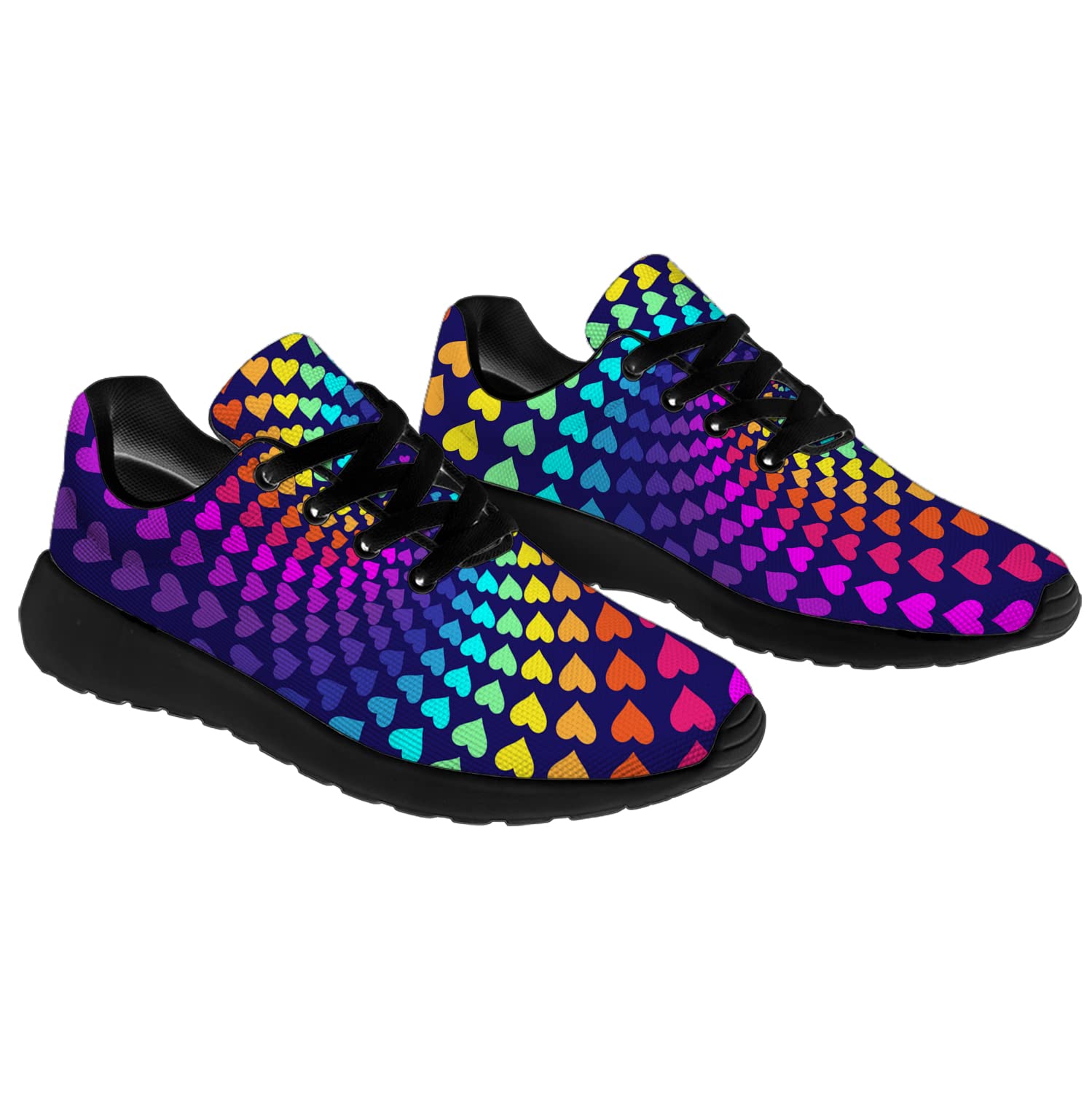 Unisex Pride Running Shoes for Men & Women - LGBT Rainbow Heart Sneakers for Walking, Tennis & Casual Wear - Size 6 Men/8 Women Black - Perfect for Pride Parades, Gym Workouts & Everyday LGBTQ+ Fashion