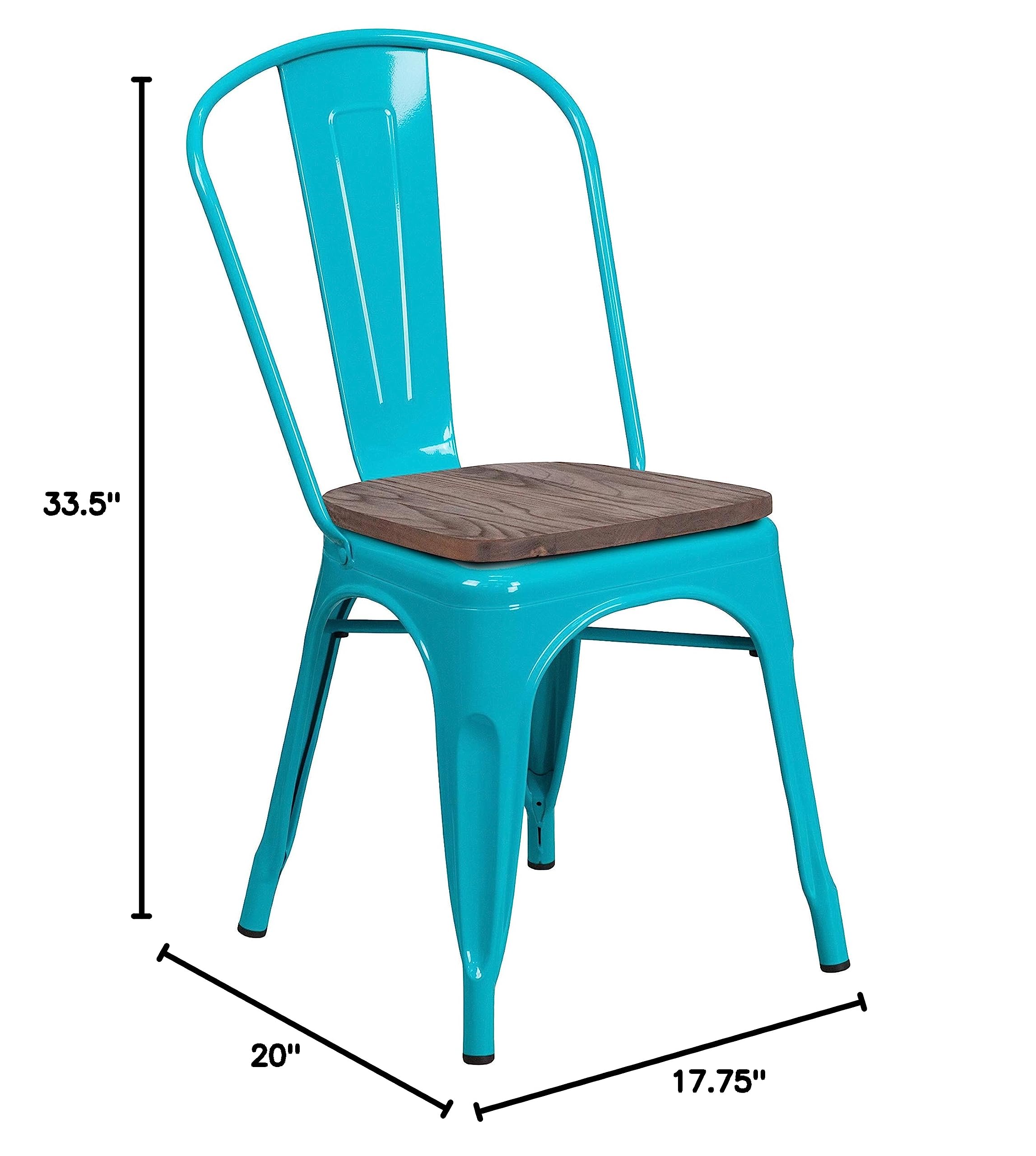 Stylish Crystal Teal-Blue Metal Stackable Dining Chair with Comfortable Wooden Seat - Perfect for Kitchen, Dining Room, Outdoor Patio & Small Space Decor