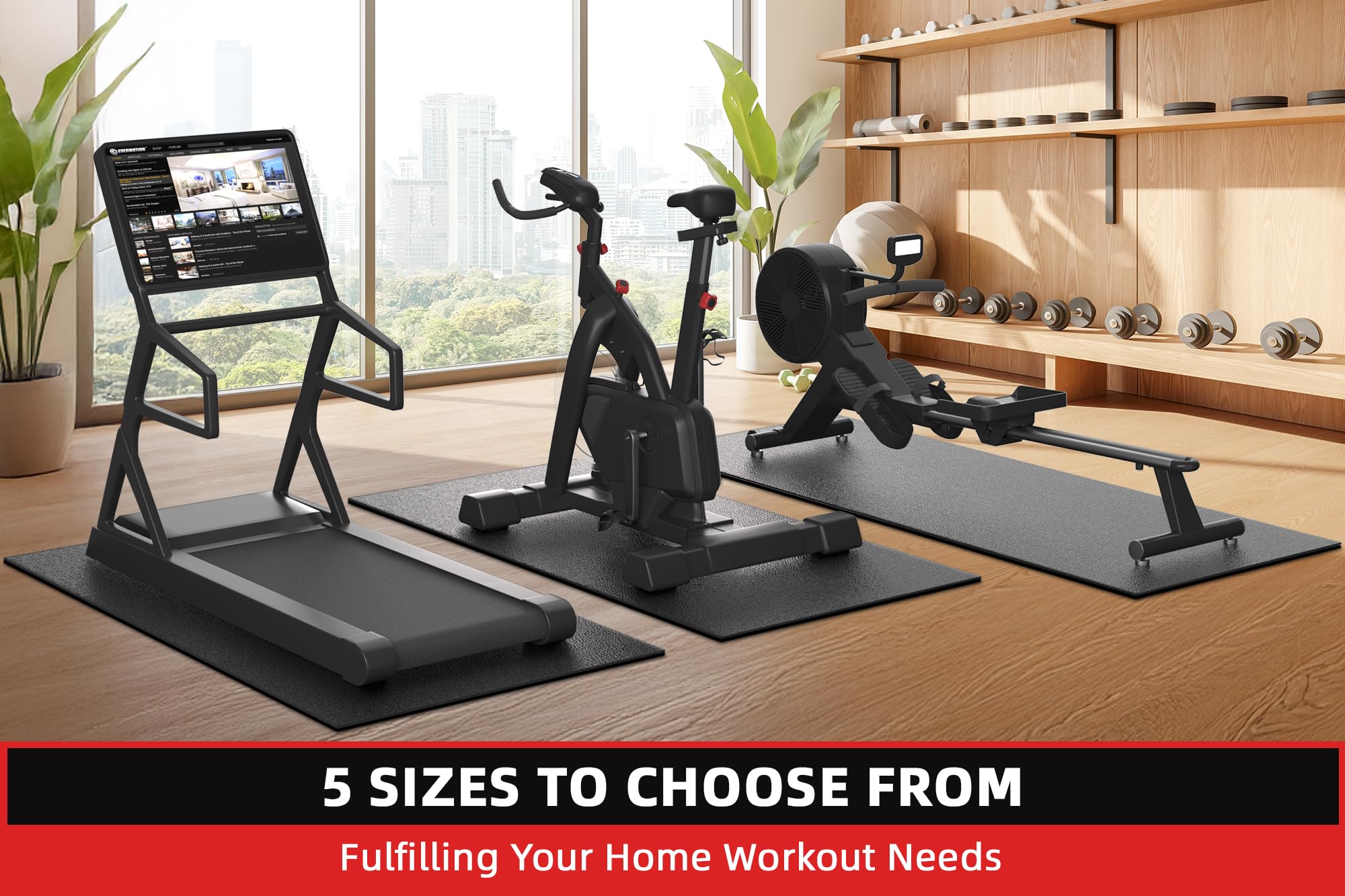Premium Treadmill Mat for Hardwood Floors & Carpets - 7'x3'/6'x3'/6'x2.5'/5.6'x2'/4'x2' Size Options, 6mm Thick Gym Floor Protection Mat - Compatible with Peloton Bike, Spin Bike, Elliptical & Exercise Equipment - Perfect for Home Gym, Cardio Workouts & Equipment Protection