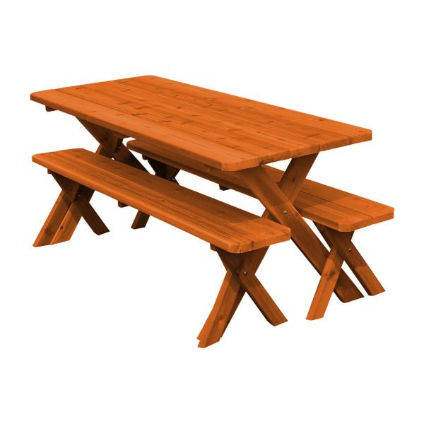 Premium Western Red Cedar Crossleg Picnic Table with 2 Benches - Outdoor Dining Set for Backyard, Garden, Park & Patio - Weather-Resistant Wooden Picnic Furniture for Family Gatherings & Camping