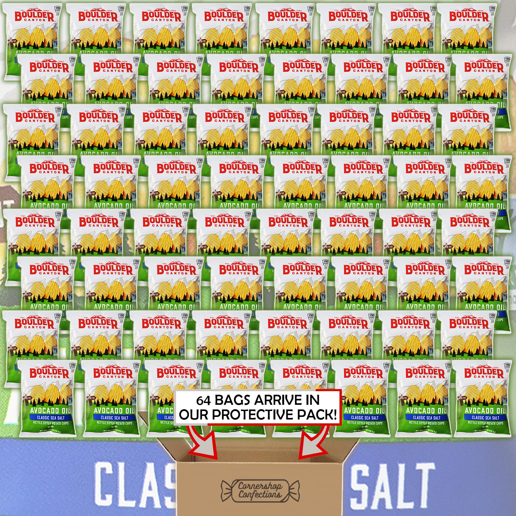 Boulder Canyon Kettle Chips Avocado Oil Sea Salt - 64 Individually Sealed Bags, Gluten-Free Snacks, Non-GMO, Healthy Crunchy Chips for Parties, Picnics & Office Snacking