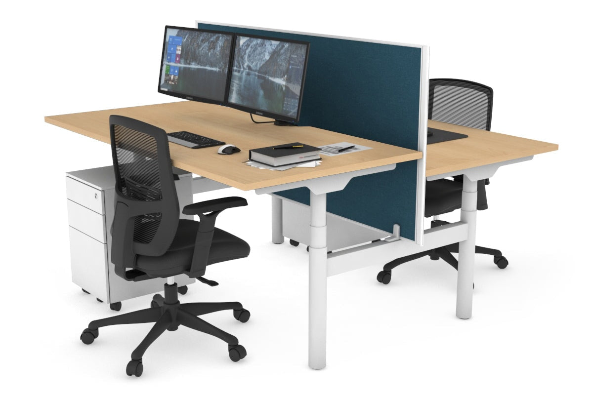 Flexi Premium Height Adjustable 2-Person H Bench Workstation - White Frame (1600L x 800W) with Cable Management | Ergonomic Office Desk for Home & Workspace