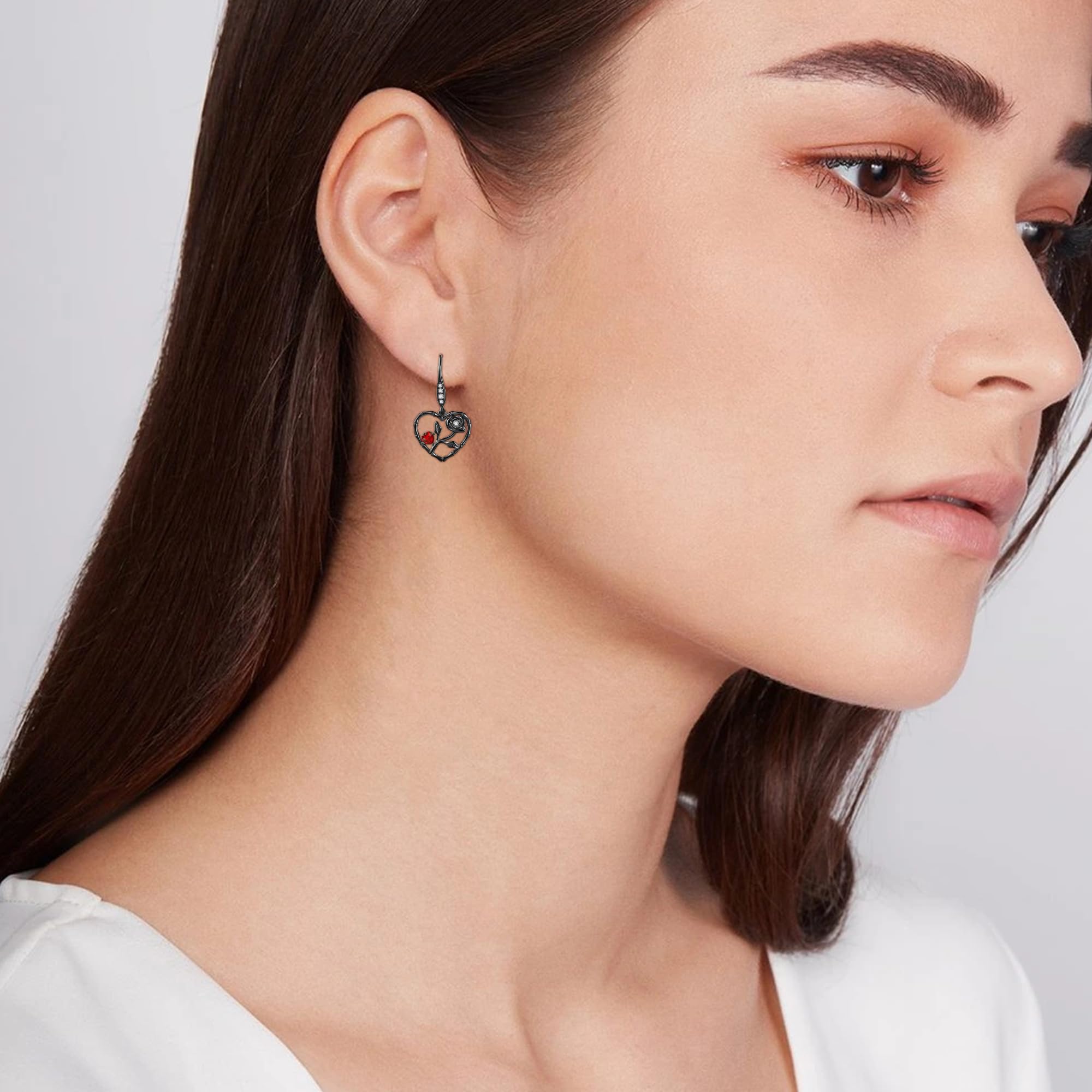 Black Rose Earrings Sterling Silver - Infinity Dangle Rose Jewelry for Women | Elegant Gift for Valentine's Day, Anniversary & Special Occasions