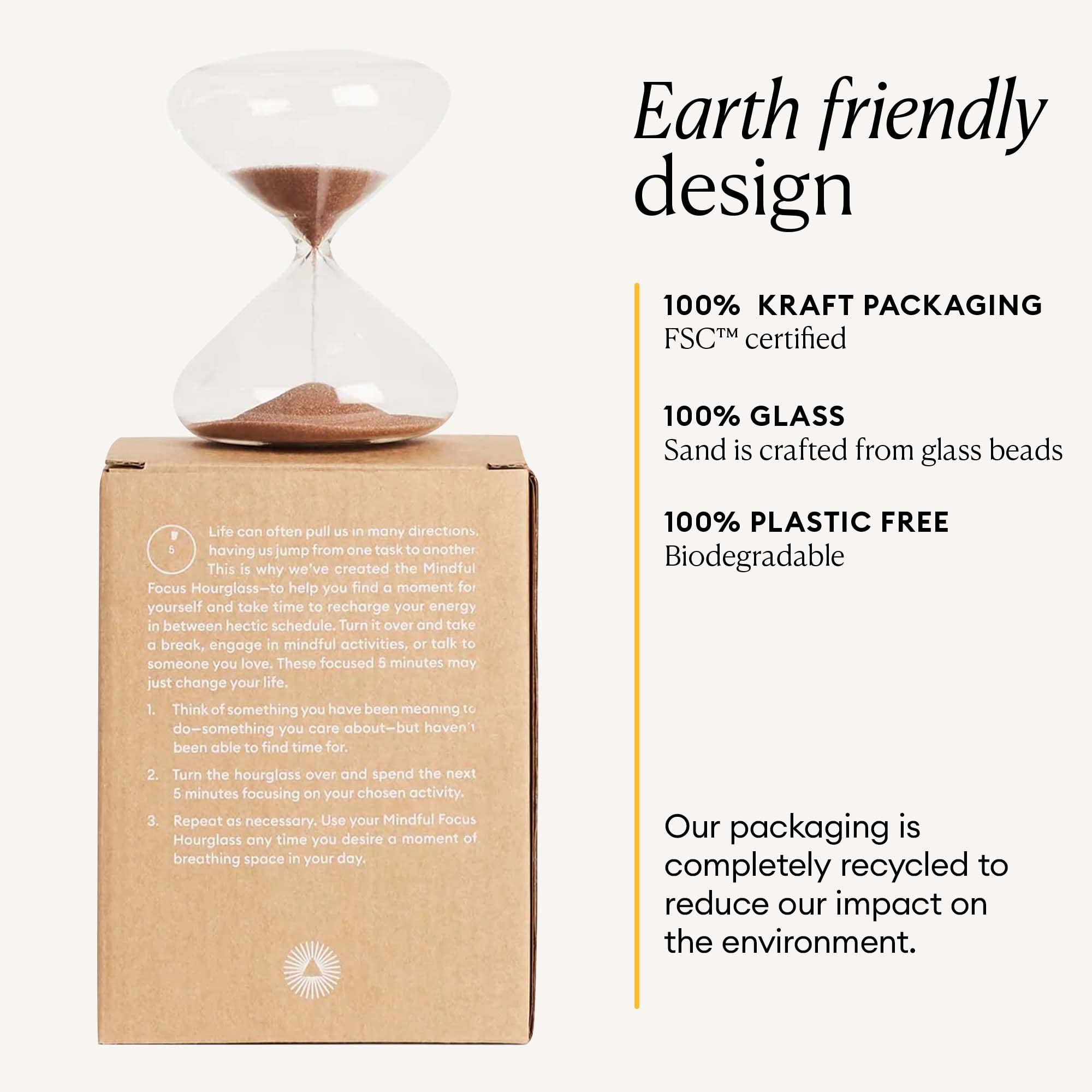 Mindful Focus 5-Minute Hourglass Sand Timer for Productivity & Time Management | Minimalist Desk Timer | Decorative Gift (3.3