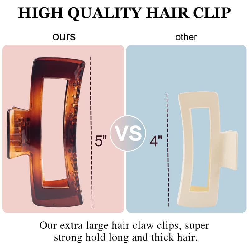 Staila 4 Pack Extra Large Hair Claw Clips for Women - 5 Inch Strong Hold Hair Clips for Thick, Long & Curly Hair - Non-Slip 90s Square Jaw Hair Clamps - Perfect for Updos, Ponytails & Everyday Hairstyles