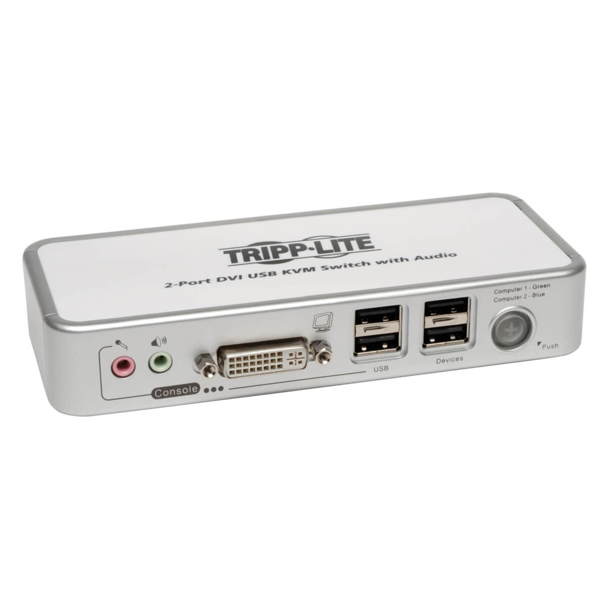 TRIPP LITE 2-Port DVI USB KVM Switch with Audio & Cables - Compact Design for Dual Monitor Setup (Includes 2 Cable Kits) - Perfect for Home Office, Gaming PC & Server Management