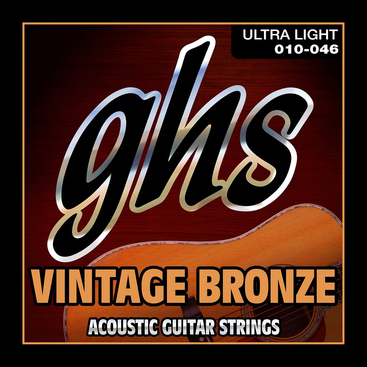 GHS Strings VN-UL Vintage Bronze Acoustic Guitar Strings - 6 Pack Ultra Light (10-46) for Folk, Country & Fingerstyle Playing
