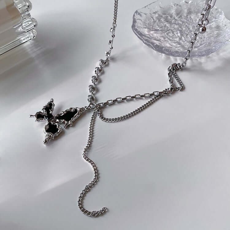Y2K Butterfly Half Chain Y Necklace with Tassel - Trendy Layered Choker for Women | YX346 | Perfect for Parties, Date Night & Boho Fashion
