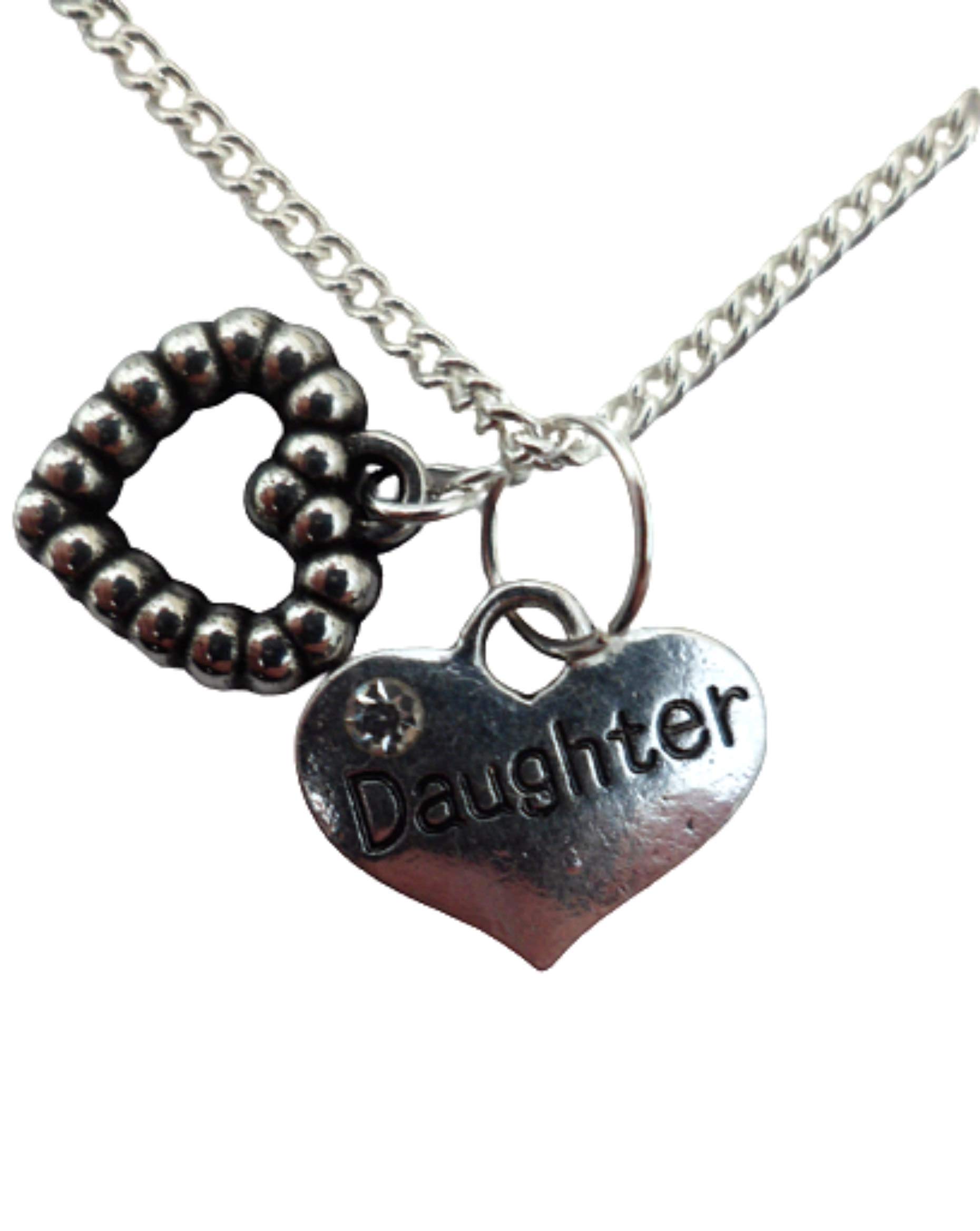 Sterling Silver Plated Heart Charm Necklace for Daughter - Elegant Beaded Jewelry Gift for Women, Girls, Teens - Perfect for Birthdays, Anniversaries & Special Occasions