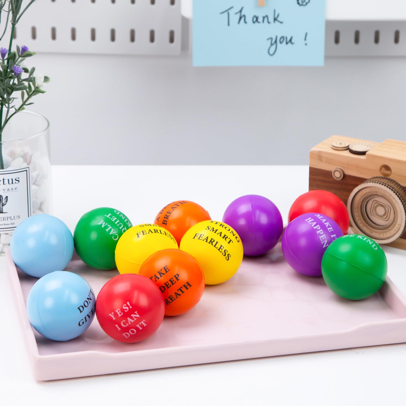 LovesTown 18PCS Motivational Stress Relief Balls for Adults & Kids - 2 Inch Colorful Foam Anxiety Sensory Toys with Positive Quotes - Perfect for Office, Classroom, Therapy and Home Relaxation