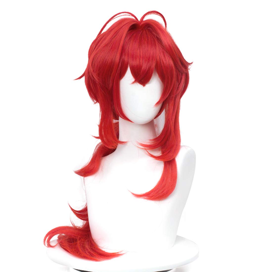 Premium Red Half and Half Diluc Cosplay Wig - Long Spiky Layered Anime Wig with Bangs for Unisex Women & Men | Perfect for Genshin Impact Cosplay, Halloween Costumes, and Anime Conventions