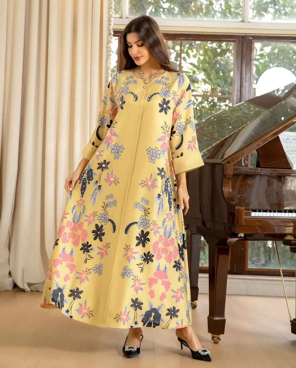 Hotfix Rhinestone Eid Dress - Elegant Burnout Caftan Kaftan for Women | Perfect for Eid Celebrations, Weddings & Special Occasions