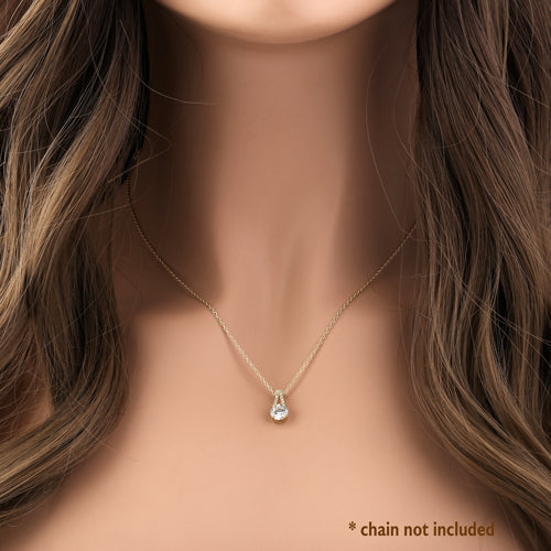 14K Solid Yellow Gold Vintage Round Cubic Zirconia Pendant Necklace - Elegant Gift for Women, Perfect for Weddings, Anniversaries & Special Occasions
