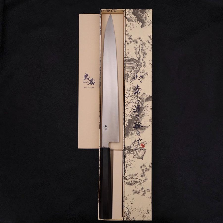 Premium Yanagiba Sushi Knife 300mm - Left Handed Silver Steel #3 Kasumi with Buffalo Ebony Handle - Perfect for Sushi Chefs & Japanese Cuisine Lovers