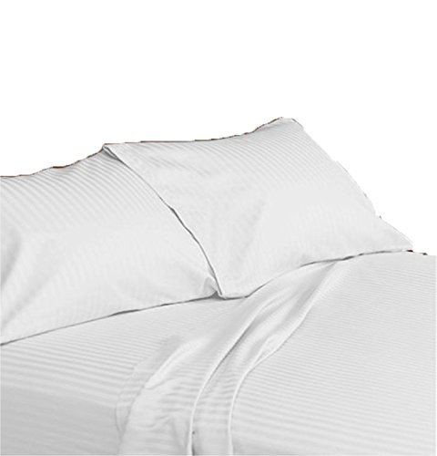 Premium 400 Thread Count Egyptian Cotton Deep Pocket Fitted Sheet & Pillowcase Set - Full Size White Stripe Bedding for Luxury Comfort | Perfect for Master Bedrooms, Guest Rooms & Hotels