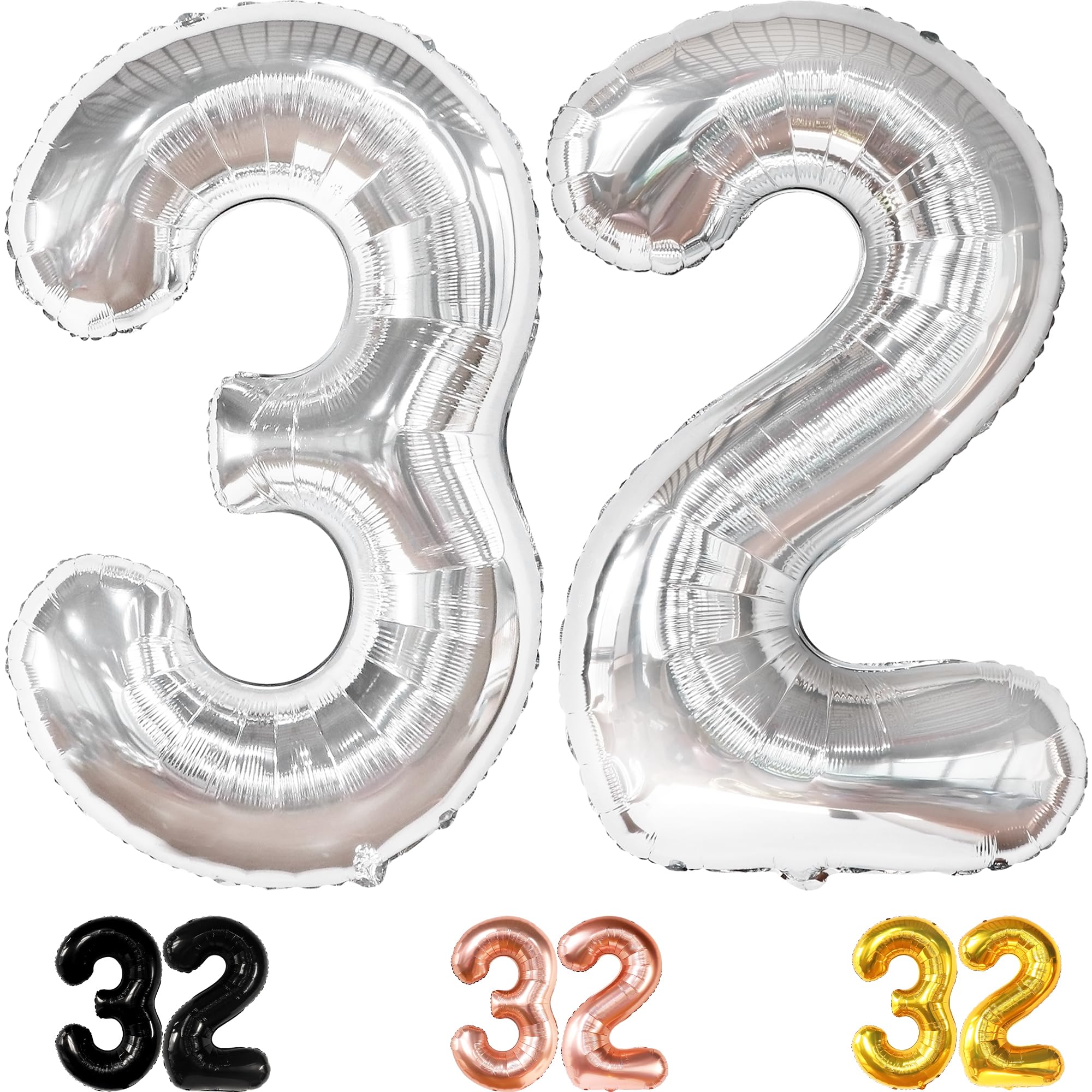 KatchOn 32 Balloon Numbers - 40 Inch Large Silver Foil Balloons for Birthday Decorations | 32nd Birthday Party Supplies for Women | Perfect for Anniversary, Graduation & Milestone Celebrations