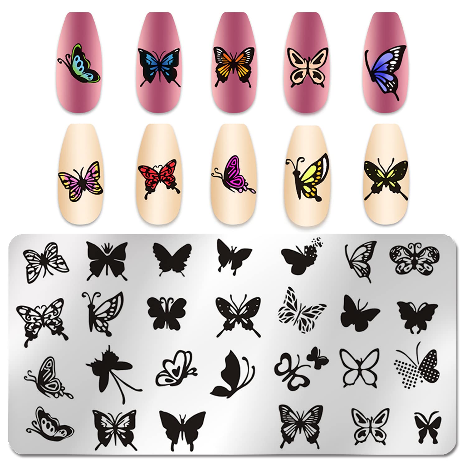WOKOTO 6Pcs Butterfly Nail Stamping Plates - Floral & Feather Nail Art Stamping Kit for DIY Manicure - Perfect for Salon, Home Use, and Professional Nail Designs