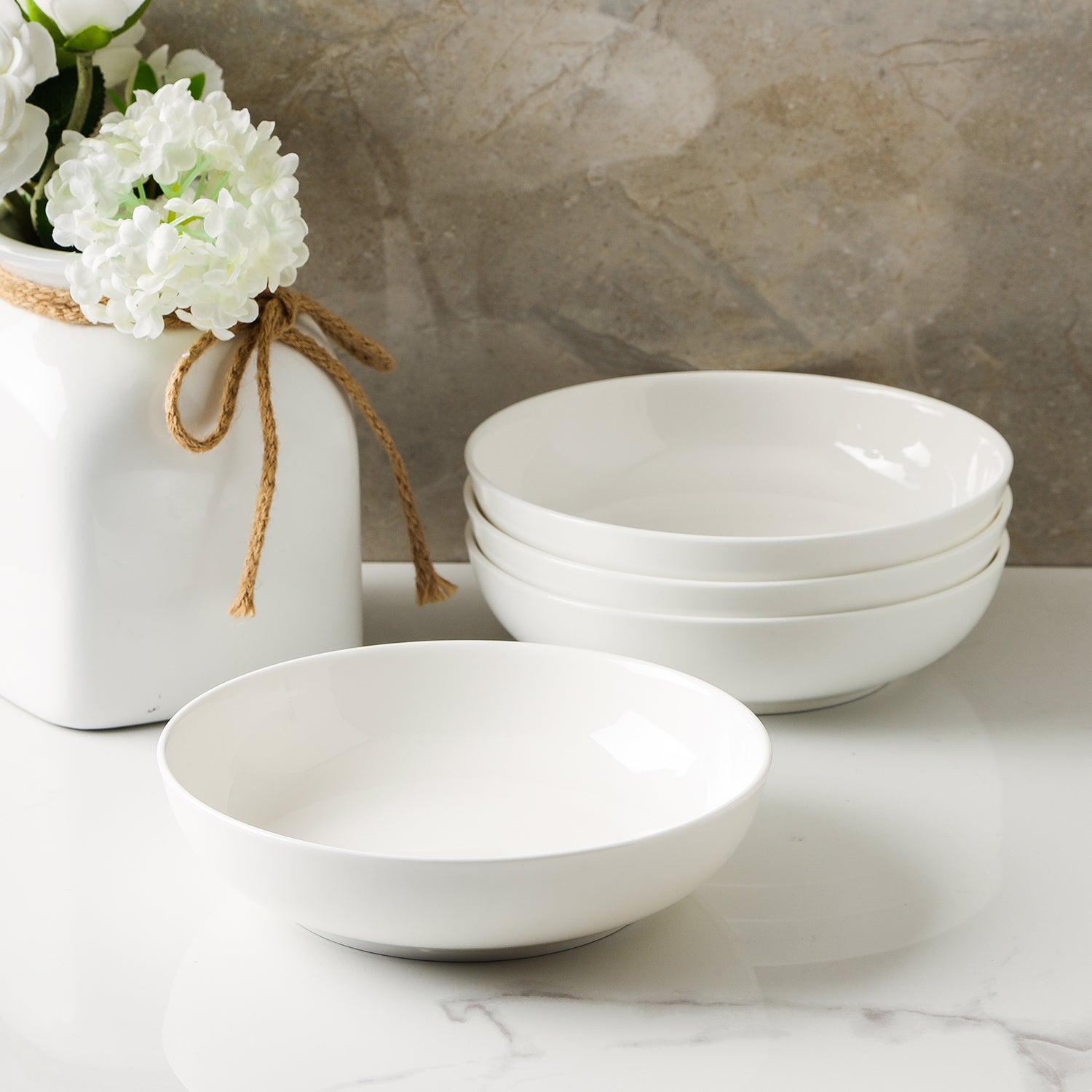 Gabrielle Bone China Dinnerware Set - Elegant White Porcelain Plates, Bowls & Cups for Formal Dining & Special Occasions