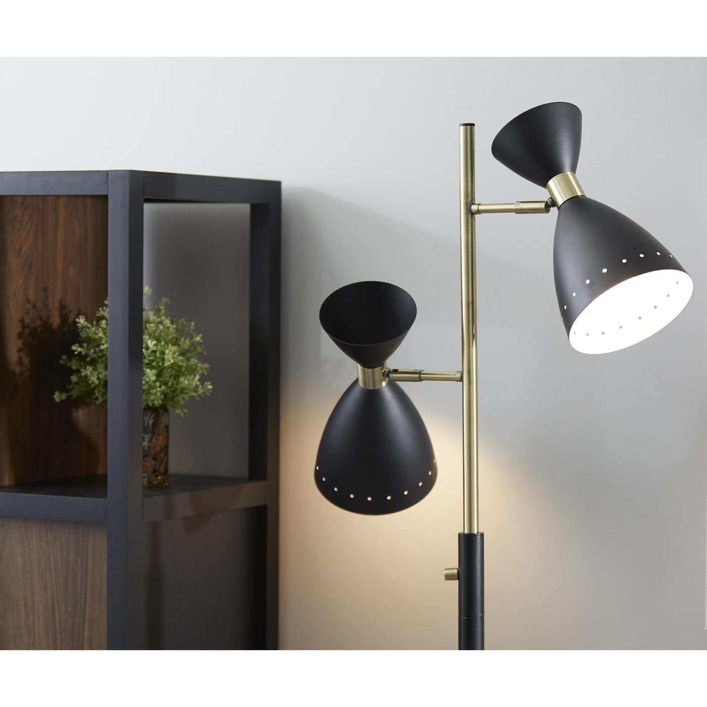 Adesso 4285-01 Oscar Tree Floor Lamp - 68 Inch Tall Black & Antique Brass Finish - 2 x 40W Bulb Capacity - Modern Lighting for Living Room, Bedroom or Office Decor