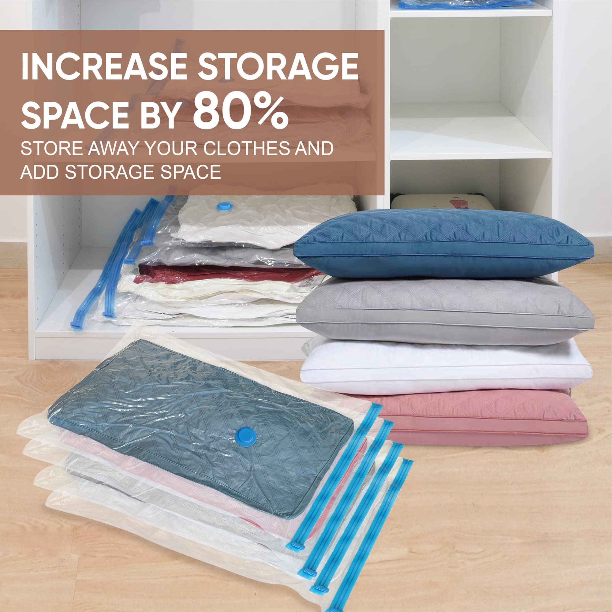 10 Pack Vacuum Storage Bags with Hand Pump - Space Saving Compression Bags for Clothes, Comforters, Blankets & Bedding | Perfect for Travel, Seasonal Storage & Small Space Organization