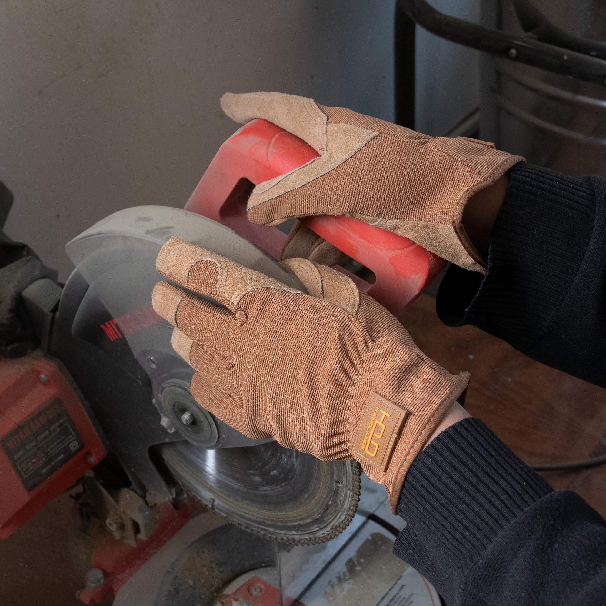 HLDD HANDLANDY Cowhide Gardening Gloves for Men & Women - 2 Pairs Durable Work Gloves for Mechanics, Construction, Driving - Perfect for Outdoor Work, Yard Maintenance & Heavy Duty Tasks (Large, Brown)
